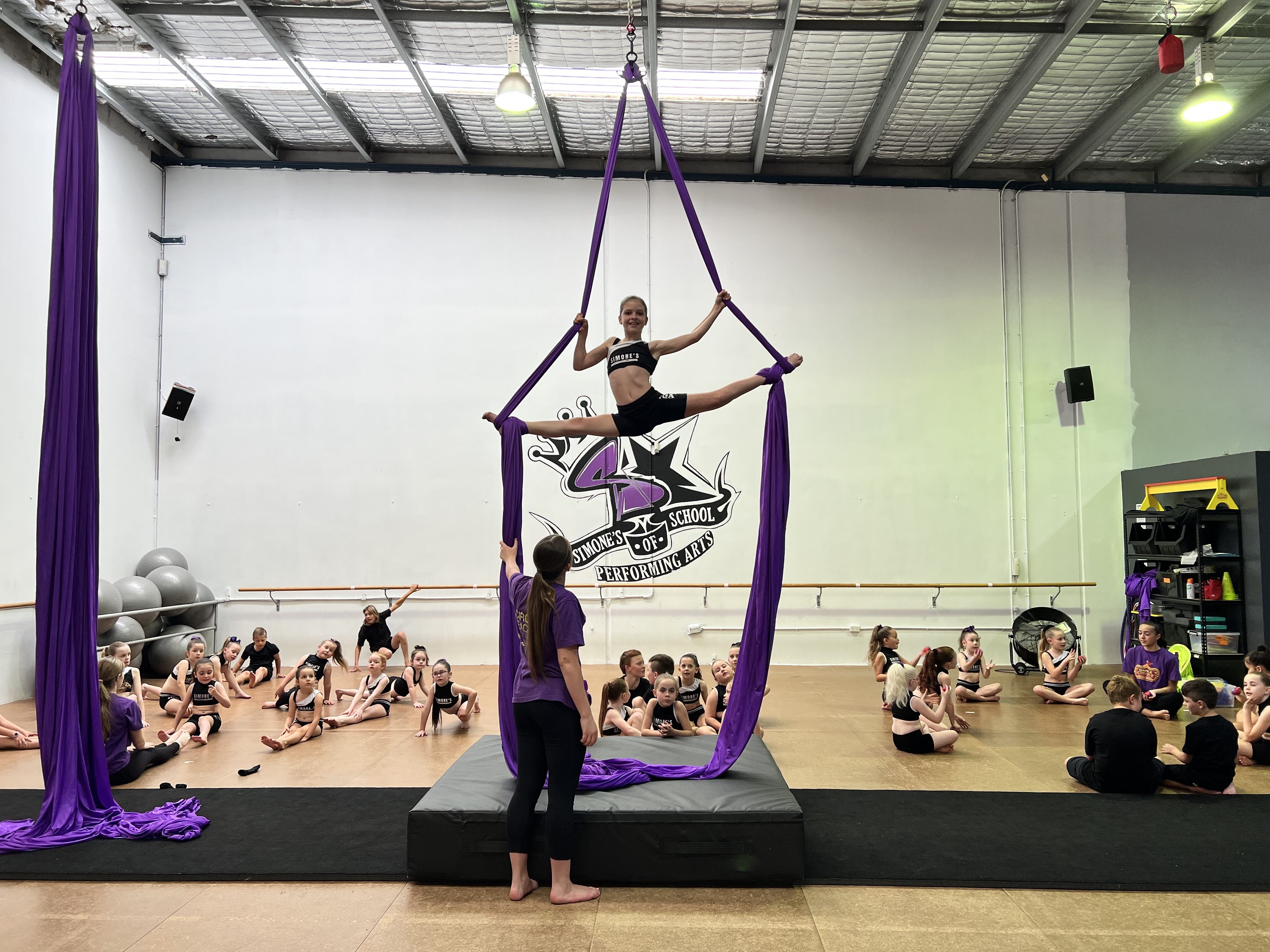 Student demonstrating silk training at Simone's School of Performing Arts in Berkeley Vale.