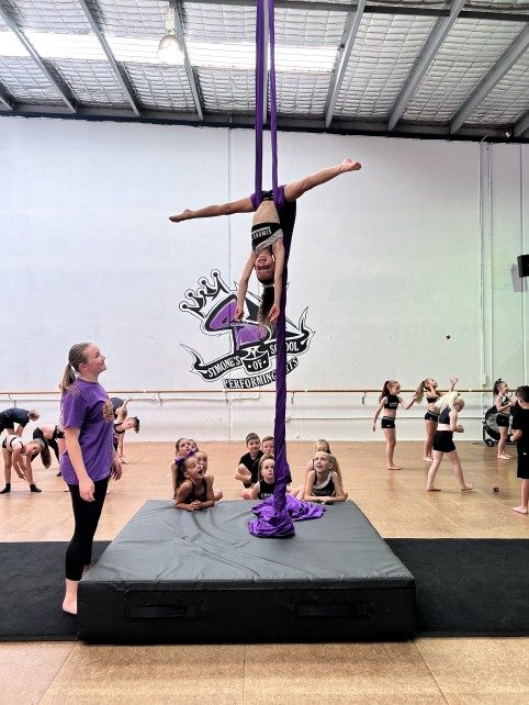 Student showing new silk training skills to the class at Simone's School of Performing Arts in Berkeley Vale.