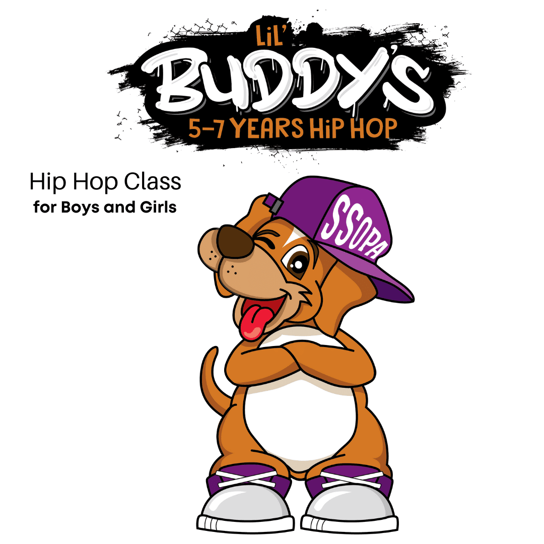 Lil Buddy the dog featured in Lil Buddy's hip hop class at Simone's School of Performing Arts in Berkeley Vale, engaging kids in fun hip hop dance activities