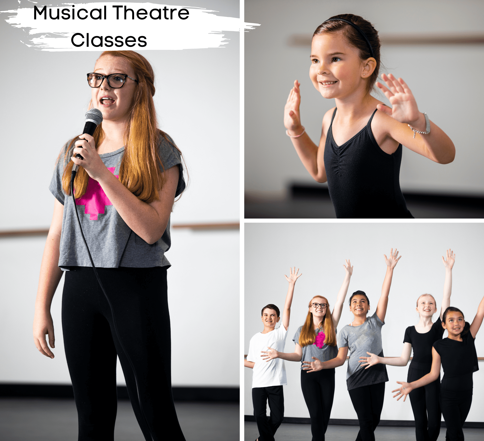 Students aged 5-6 taking musical theatre class with smiling faces at Simone's School of Performing Arts in Berkeley Vale, enjoying musical theatre for kids